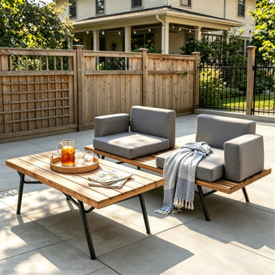 Canoga Outdoor Industrial Loveseat with Coffee Table