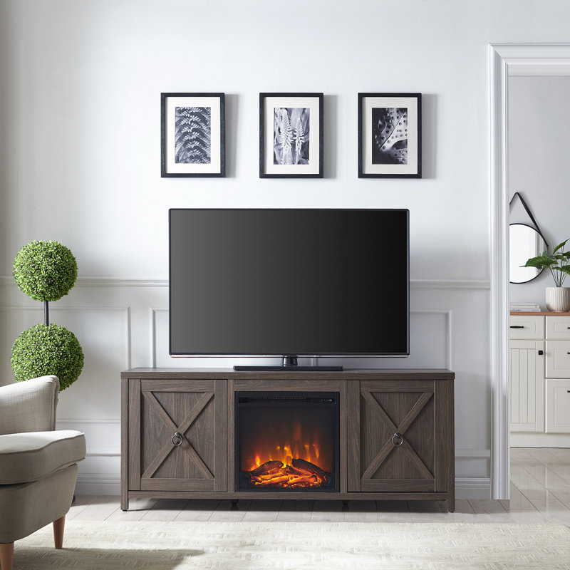 Meuble télé avec foyer électrique pour téléviseur de 65 po ou moins Granger, Brun aulne