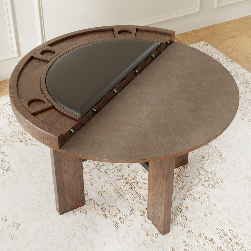 Table de salle à manger et de jeux Gorman au fini noyer avec insert en similicuir noir