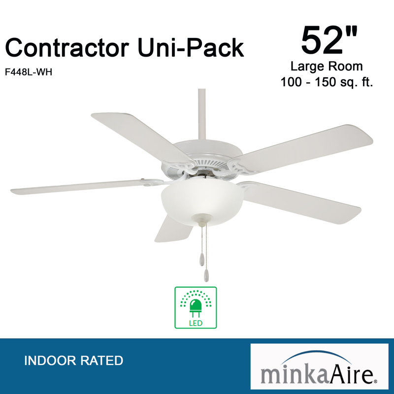 5 - Blade LED Standard Ceiling Fan and Light Kit Included, White