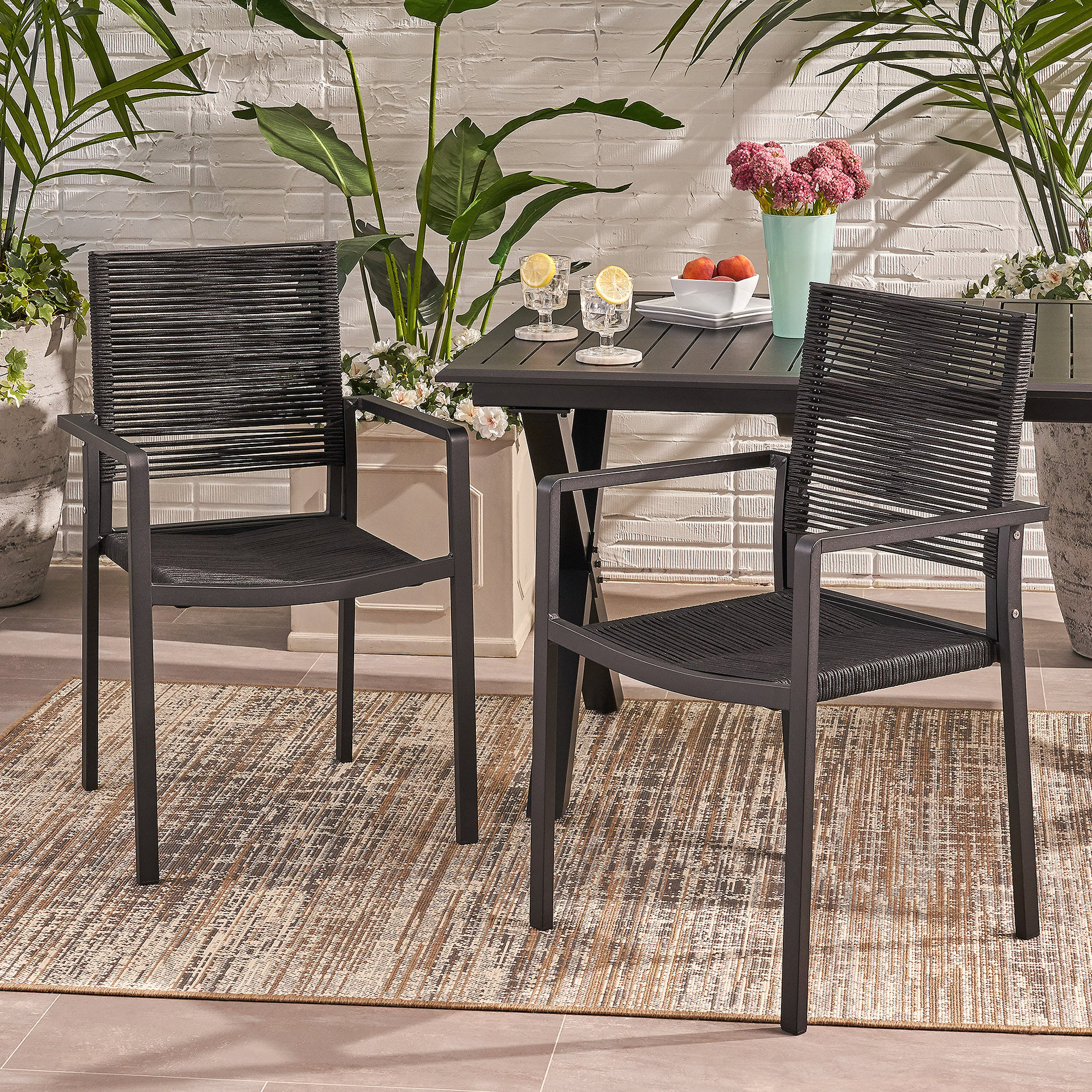 Latitude Run® Outdoor Modern Aluminum Dining Chair with Rope Seat (Set ...