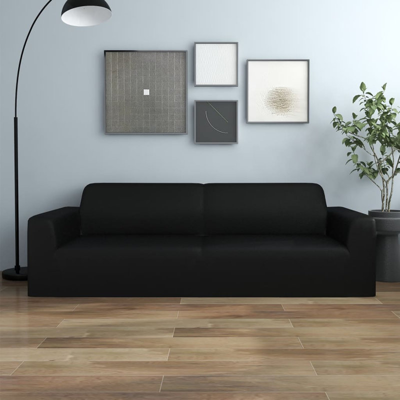 Polyester Box Cushion Sofa Slipcover, Black
