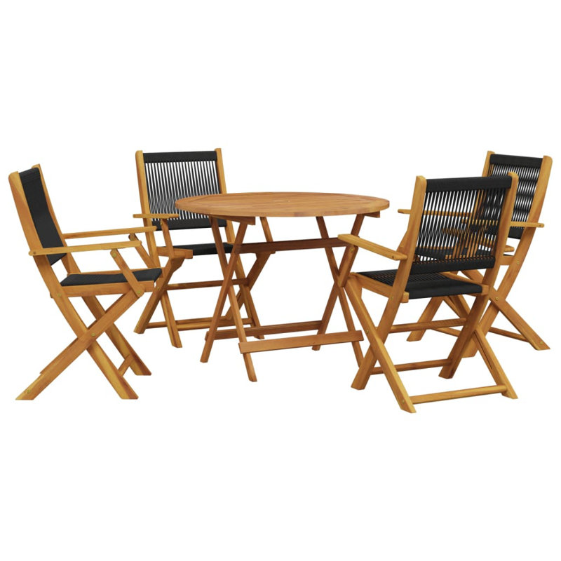 4 - Person Acacia Wood Patio Dining Set with Round Table, Black
