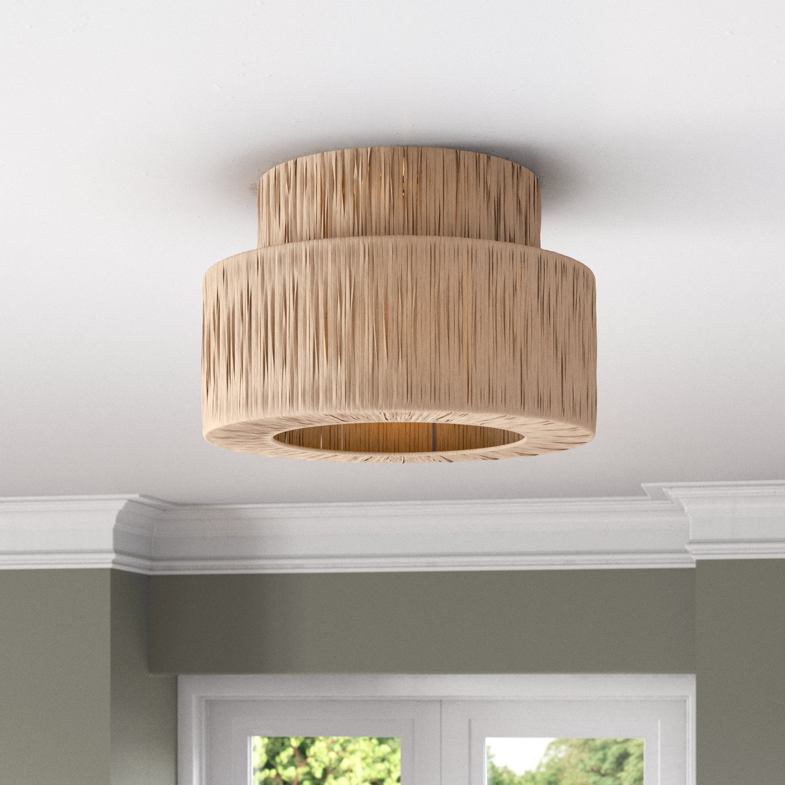 Abbie 1 - Light Raffia Dimmable Drum Flush Mount, 8.5'' H x 12.6'' W x 12.6'' D, Wood