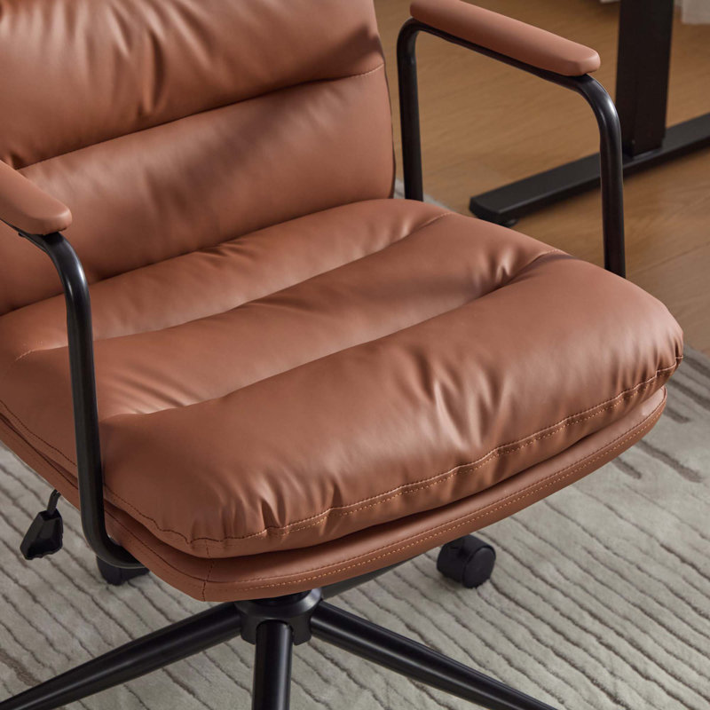 Mid Back Home Office Desk Task Rolling Swivel Chair With Wheels And Arms, Brown