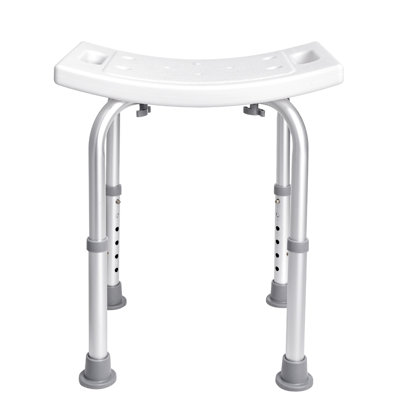 Chaise de douche avec structure stable, patins antidérapants, 6 réglages de hauteur, charge de 350 lb, poignées intégrées, pour l'intérieur ou la baignoire, capacité du banc en alliage d'aluminium argent + blanc, utilisation idéale pour la baignoire,
