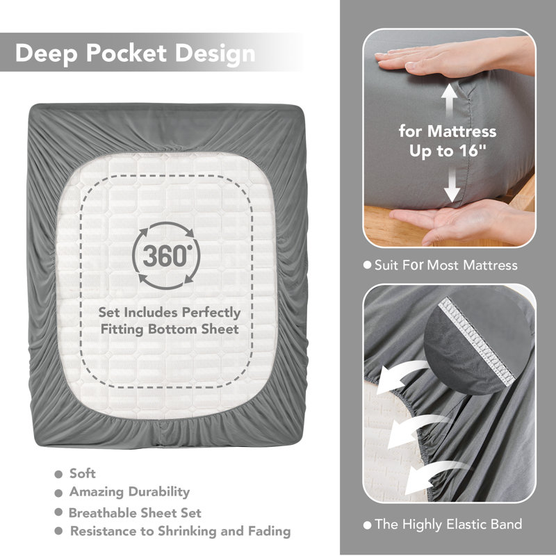 Microfiber Sheet Set, King, Dark Gray