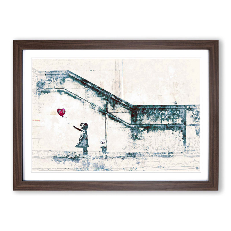 There Is Always Hope Girl With Red Balloon by Banksy - Painting, 24cm H x 33cm W x 2cm D, Dark Brown Paper