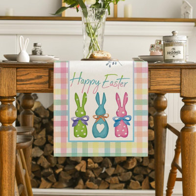 Buffalo Plaid Bunny Happy Easter Table Runner Spring Kitchen Dining Table Decoration For Home Party Decor