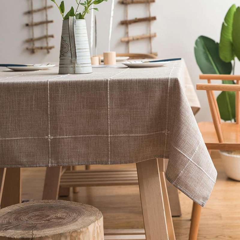 Housse de table à carreaux en lin à broderie unie