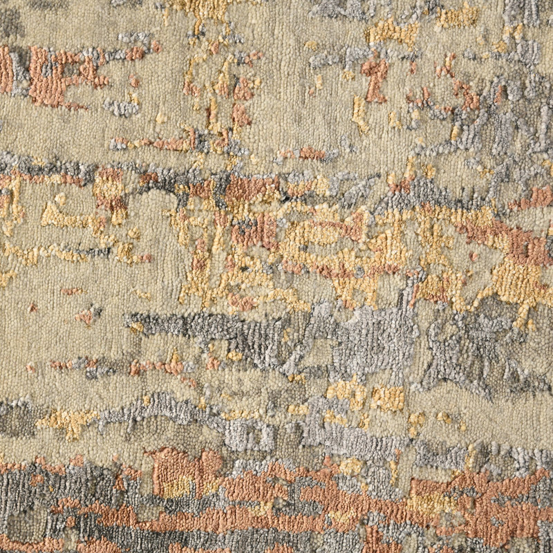 Gray Abstract Hand-Knotted Wool and Silk Area Rug, 2' x 3'