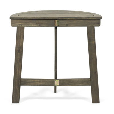 Space-Saving Half-Round Folding Acacia Wood Bistro Table for Patio Balcony, Grey Finish