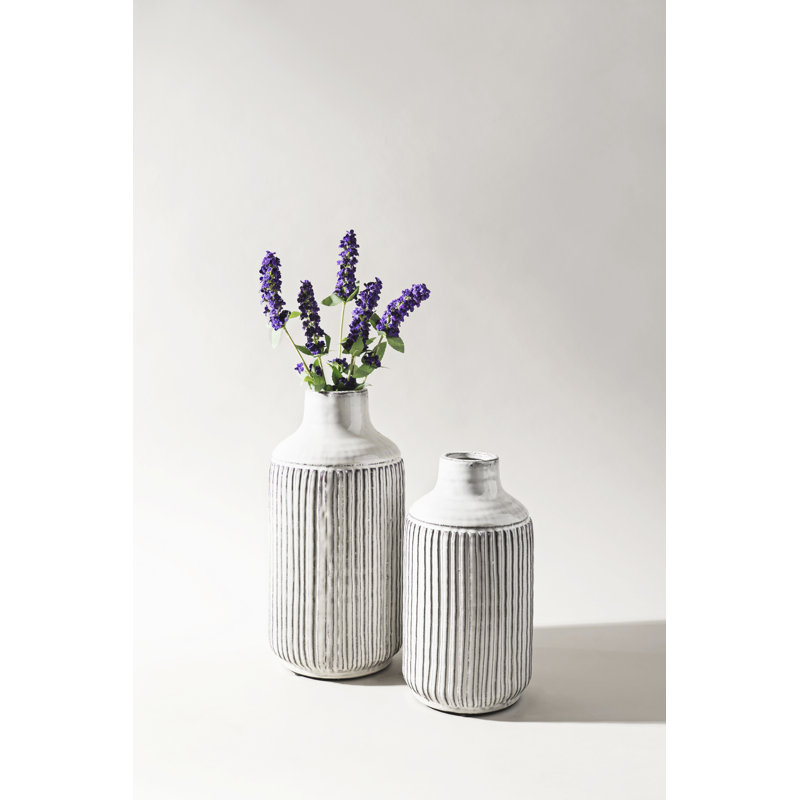 Aylie Terracotta Table Vase, 10" H x 5.5" W x 5.5" D, White