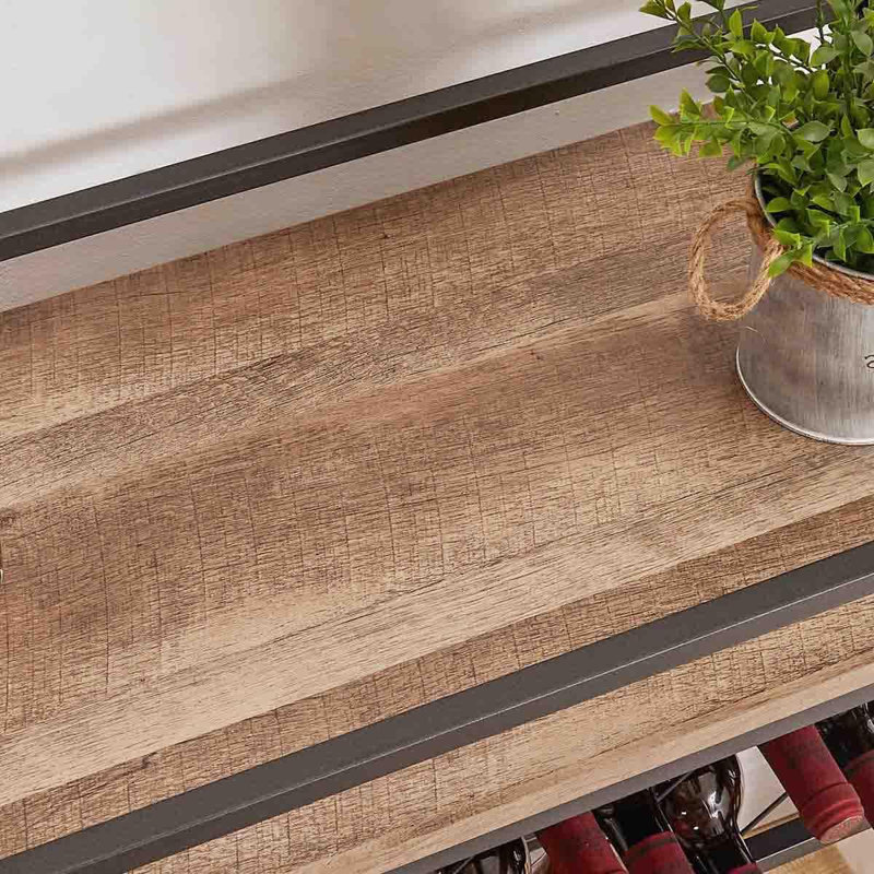 Rustic Oak 3-Tier Rolling Bar Cart with Wine Rack and Glass Holder