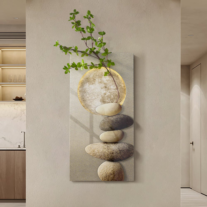 31.5" LED Wall Art Japandi Abstract Geometric Acrylic Stone Shape Decor USB Lighting