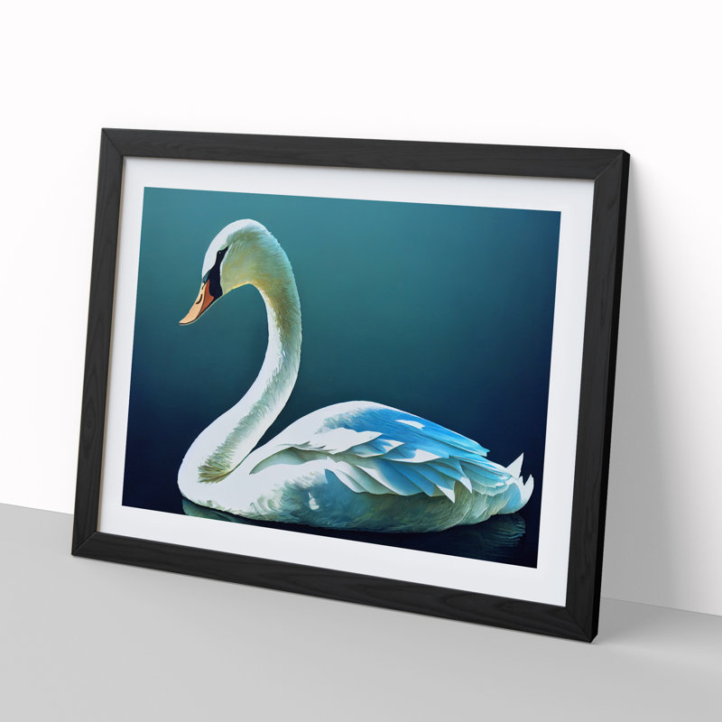 Swan - Single Picture Frame Print, Black Framed, 46cm H x 64cm W x 2cm D