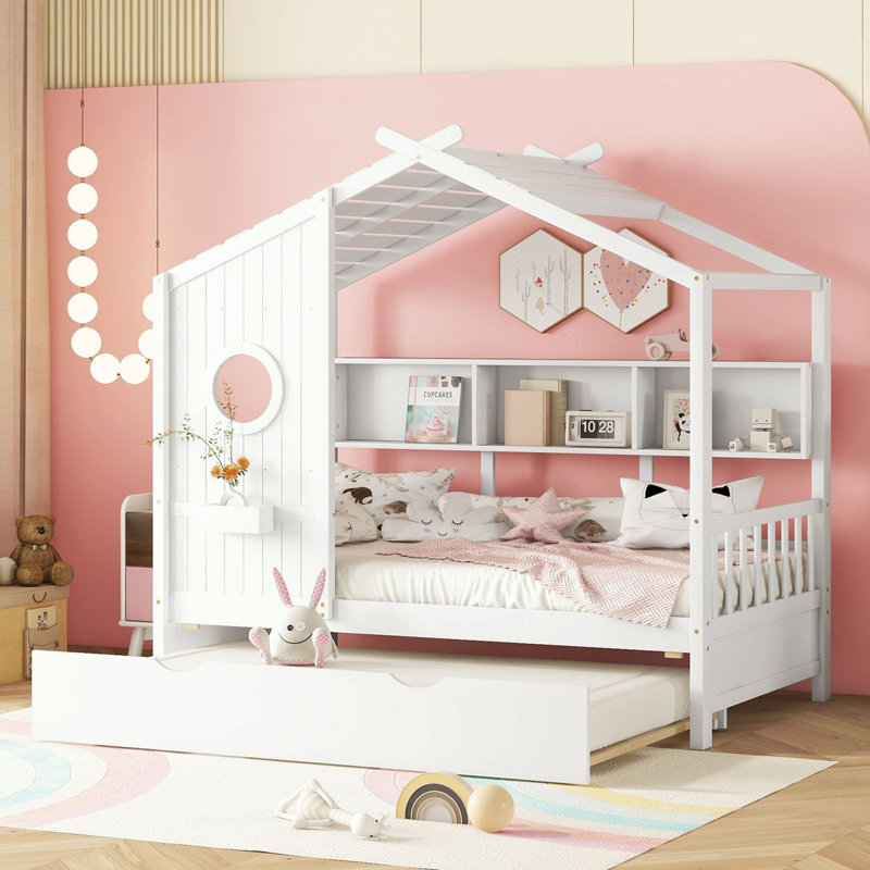 Lit en bois avec lit gigogne, Lit simple, Blanc