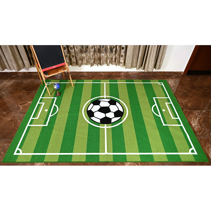 Furnish my Place Nicole 680 Strips Soccer Play Baby Rug for Kids Playroom | Bathroom & Kindergarten Classroom | Contemporary Design | Strips Rectangle | Green