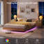 Ensemble de chambre à coucher 3 pièces, cadre de lit flottant cannelé pour grand lit et 2 tables de chevet, aucune tête de lit, aucun sommier nécessaire-1663927595-1663927597