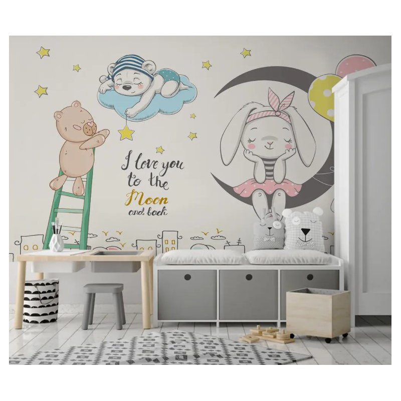 Papier peint mignon avec des lapins, L 27,96 po x l 39 po