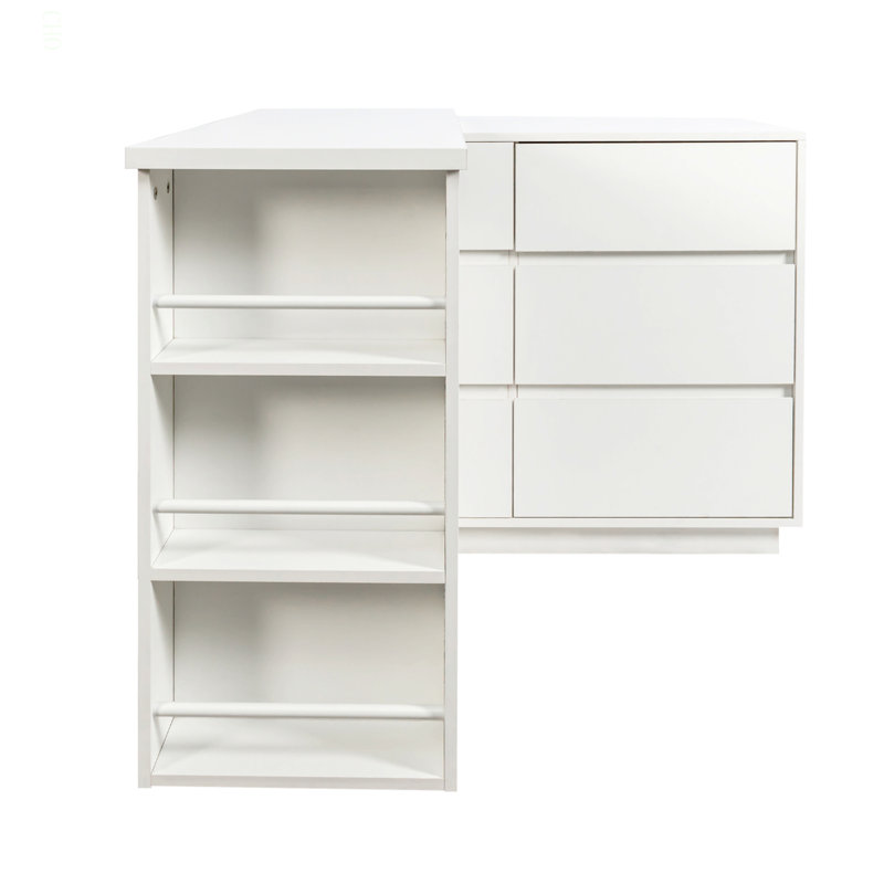 Bureau d'ordinateur en forme de L avec tiroirs, bureau de coin moderne avec armoire de rangement réversible, bureau d'écriture pour bureau à domicile