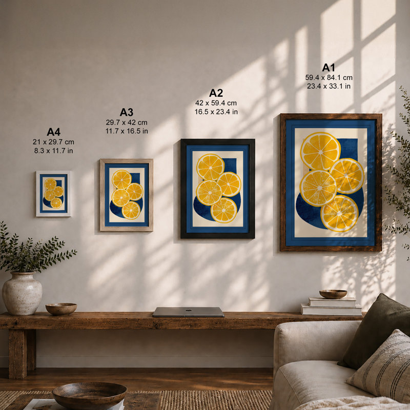Sliced Oranges Geometric - Framed Print, A4 - 29.7 x 21.0 cm, Black