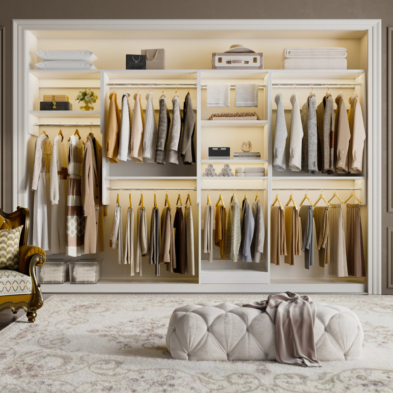 119.4" W Walk In Closet System with Shelf, White