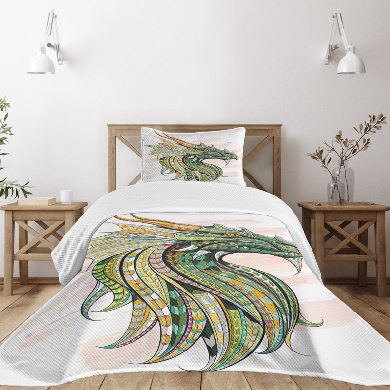 Ambesonne Dinosaur Bedspread, Twin Bedspread + 1 Standard Sham