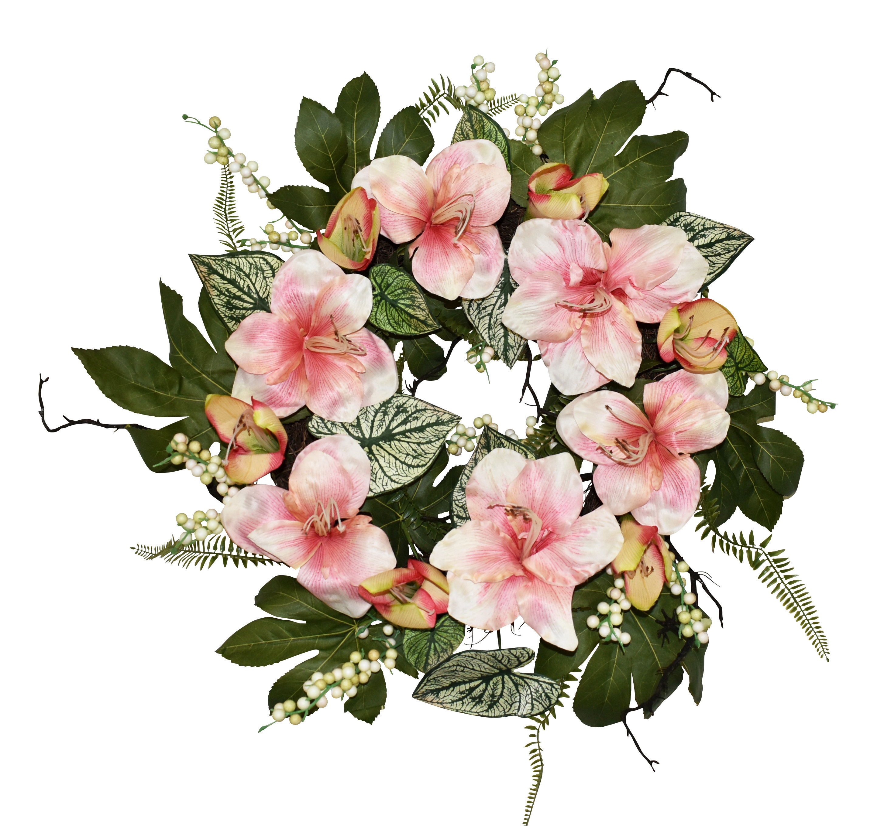 Primrue Handcrafted Faux Amaryllis Silk 24'' Wreath | Wayfair