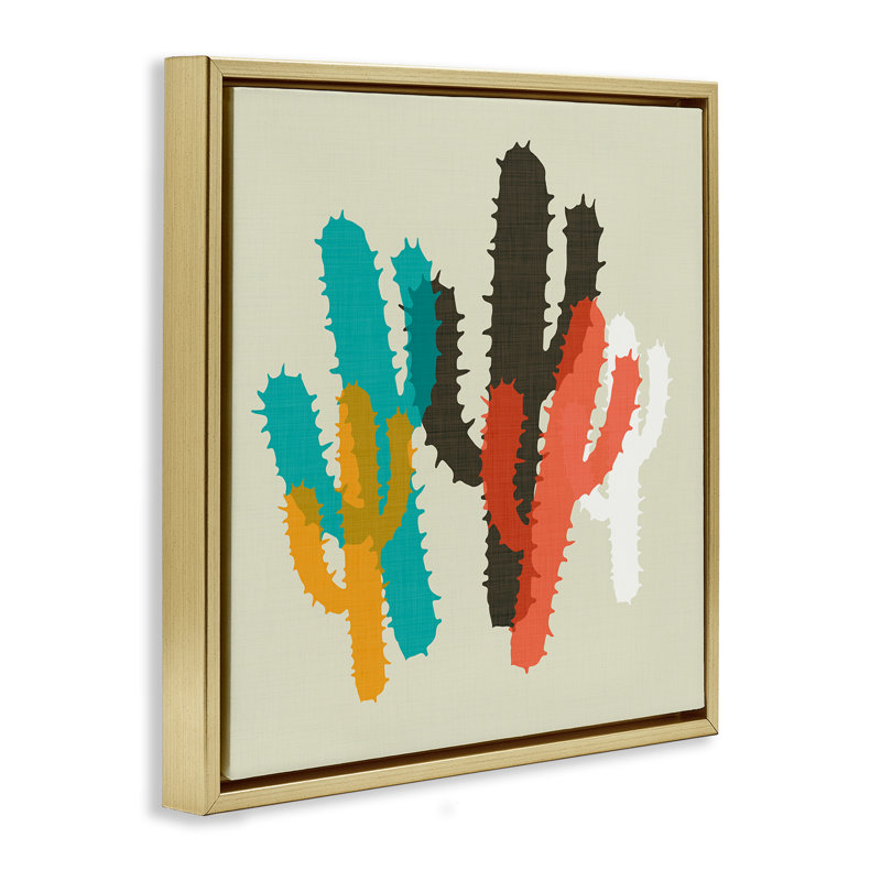 Art mural sur toile flottant encadré «Layered Cacti» par SD Graphics Studio, Cadre flottant métallique doré