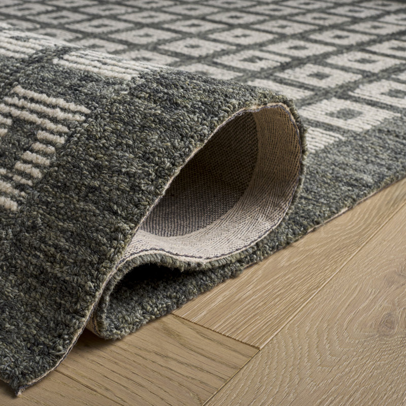Tapis géométrique Genre 275 tufté à la main, 80 % laine, 20 % coton, Rectangle de 5 pi x 8 pi