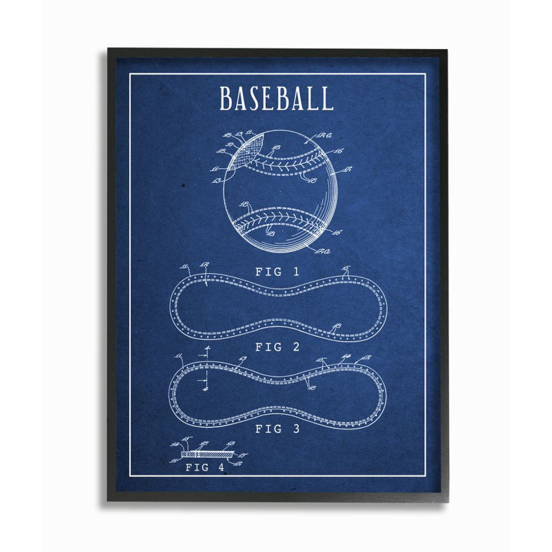 «Baseball Blue Vintage Sports Design» par Daphne Polselli, impression, Giclée encadrée noir minuit, H 30 po x l 24 po