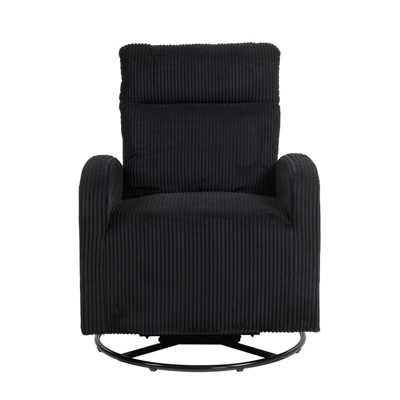 Upholstered Swivel Glider Rocking Chair, Black Corduroy