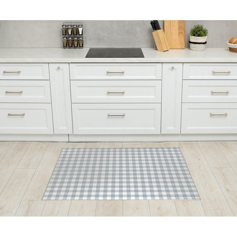 Proper Gingham Kitchen Mat, Slate Blue, Rectangle 4' x 6'