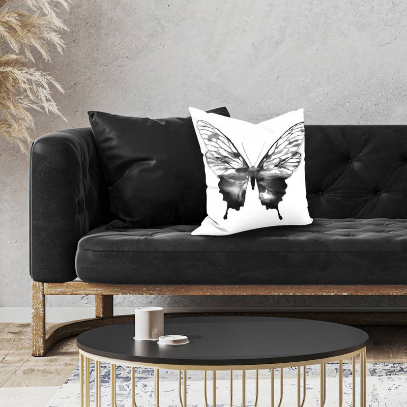 Black butterfly sketch - 18"x18" Throw pillow cover - Poly twill - Print on demand