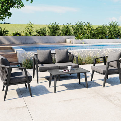 Iron Patio Seating - Comfortable For 4, Includes 2 Singles, 1 Double Chair & Functional Table Poolsides Outdoor Configuration Single Chairs, Spaces Soft Cushions