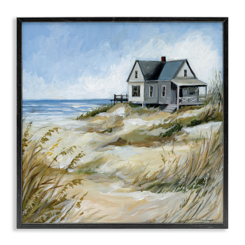 Maison sur la plage, estampe numérique encadrée, design par Susan Winget, Giclée encadrée noir minuit, H 12 po x l 12 po