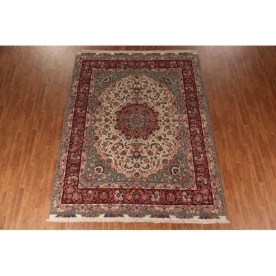 Tapis chinois traditionnel à teinture végétale ivoire 8 x 11
