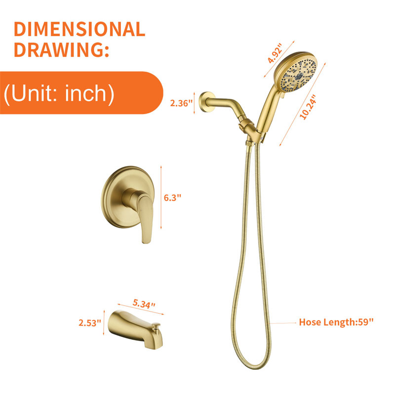 All-In-One Kit with Rough in-Valve, Brushed Gold