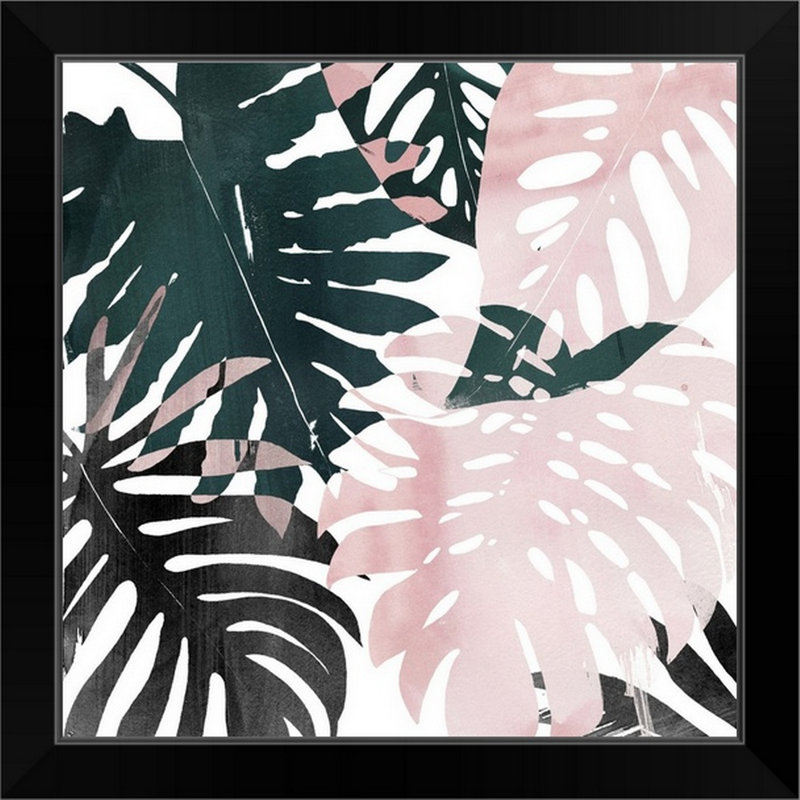 « palm rosé iii », reproduction d’art encadrée novogratz, Cadre noir, H 19 po x l 19 po x P 1 po