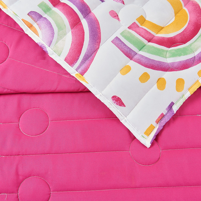 Rainbow & Suns Pink Reversible Microfiber Kids & Teens Quilt Set, Twin Quilt + 1 Standard Sham
