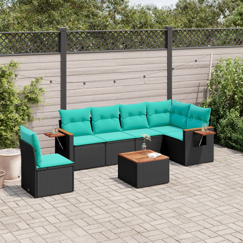  Ensemble de canapé de patio 7 pièces avec coussins en rotin de polyester noir (États-Unis seulement)