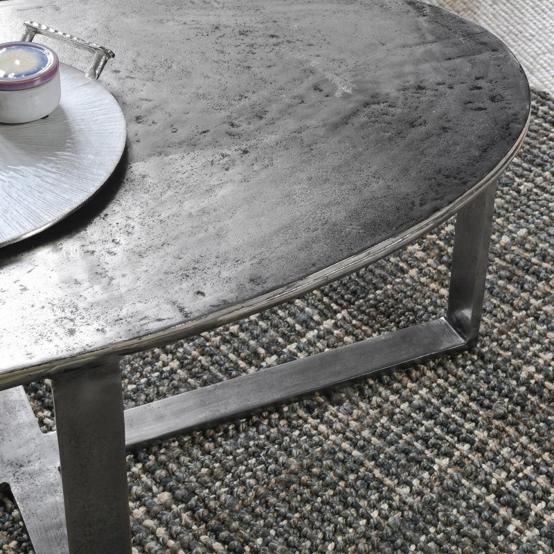 Flores 48" Industrial Oval Metal Nickel Coffee Table
