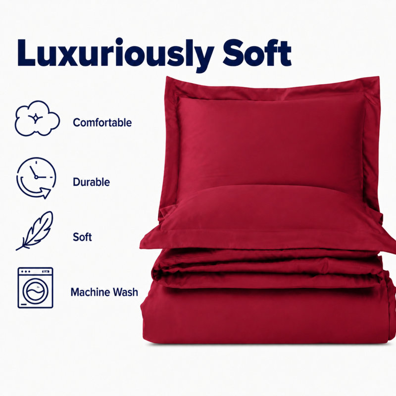 Modern Microfiber Duvet Cover Set - Basics by Wayfair™, Red, Full/Queen Duvet Cover + 2 Full Shams
