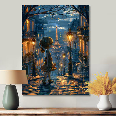 Petite fille à Montmartre, tour Eiffel, art mural de la ville de Paris