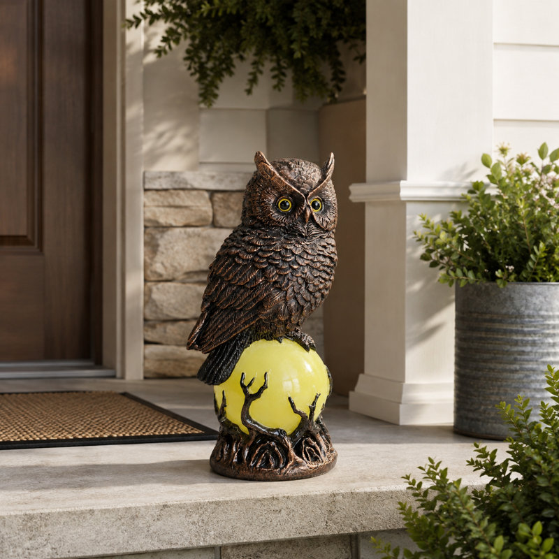 Statue de jardin hibou solaire 8,26 "avec orbe lumineux DEL