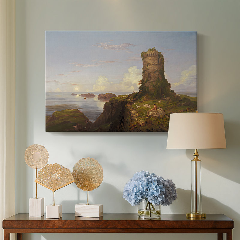 Scène de la côte italienne avec tour en ruine - Thomas Cole - toile tendue avec châssis - 1838, 24 x 36