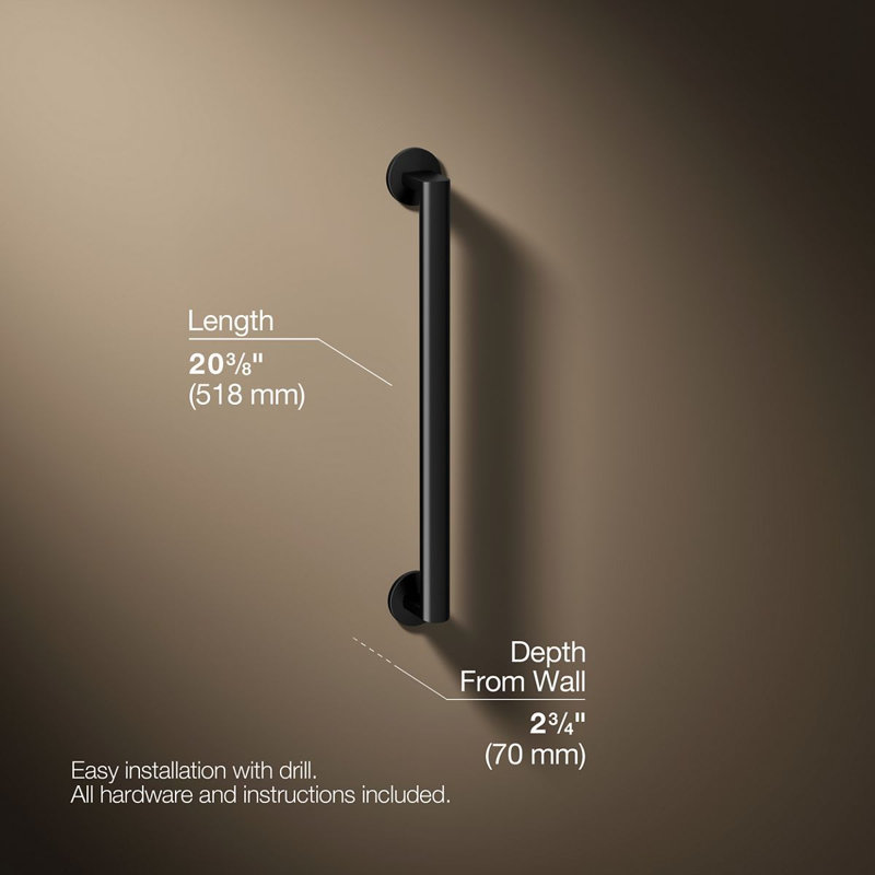Components In Grab Bar, Matte Black, 18" W
