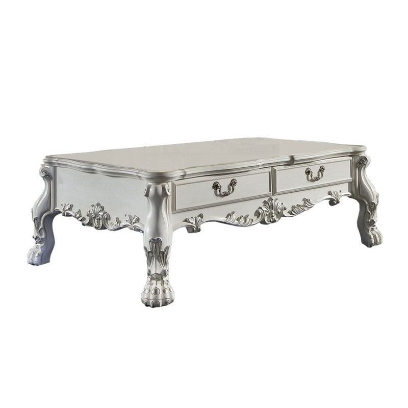 Table basse 2 tiroirs en bois blanc os