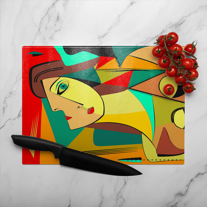 Abstract portrait Designer Glass Chopping Board, 40cm L x 28cm W